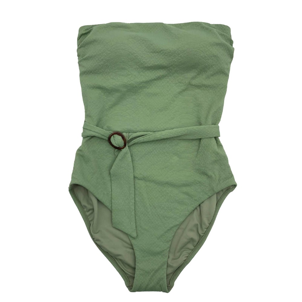 Milea Green Strapless One Piece Swimsuit Womens 12 Belted Sage